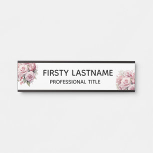 Plaque de nom de porte de bureau Fleurs roses flor