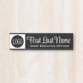 Plaque de nom de porte de bureau noir et blanc Log (Devant)