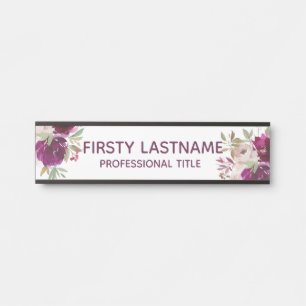 Plaque de nom de porte de bureau Roses Florales Vi