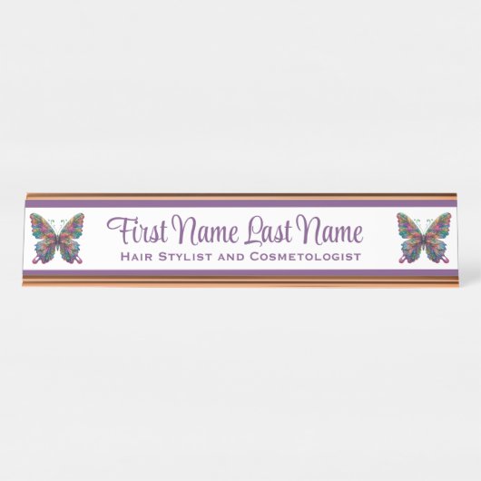 Plaque de nom de station Rose Gold Papillon Violet (Devant)