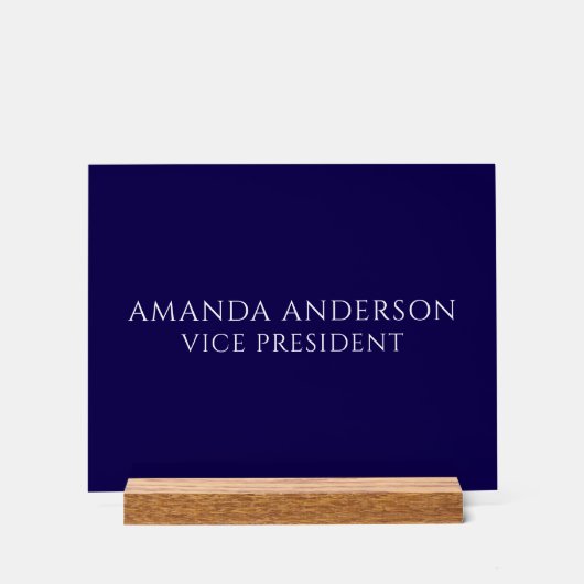 Plaque de nom de vice-président bleu élégant (Recto)