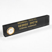 Plaque de nom dorée élégante & Horloge