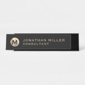 Plaque de nom du bureau de monogramme moderne noir (Devant)