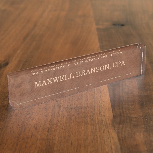 Plaque de nom en cuir marron Professionnel Une lig (Taille)
