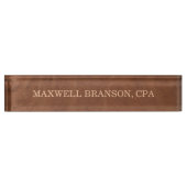 Plaque de nom en cuir marron Professionnel Une lig (Devant)