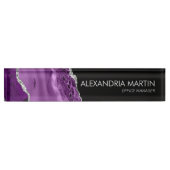 Plaque de nom en marbre d'agate violet noir argent (Devant)