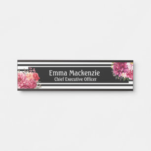 Plaque de nom floral moderne personnalisé pour por