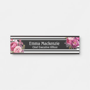 Plaque de nom floral moderne personnalisé pour por