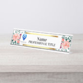 Plaque de nom florale personnalisable avec logo et (Devant)