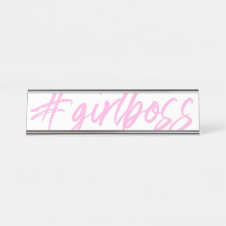 Plaque de nom #Girlboss – Panneau de bureau rose d