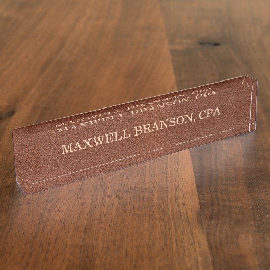 Plaque de nom Marron Cuir Professionnel (Taille)