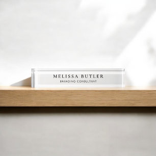 Plaque de nom minimaliste de bureau blanc de luxe