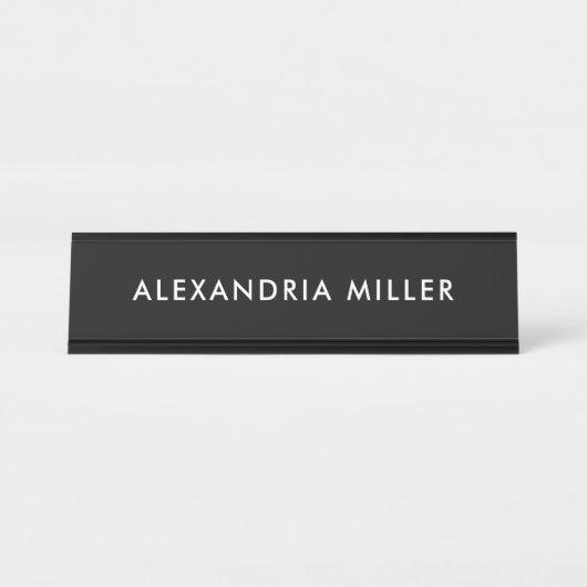 Plaque de nom moderne de bureau noir et blanc (Devant)