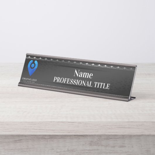 Plaque de nom noir du bureau avec logo et slogan 3 (Devant)