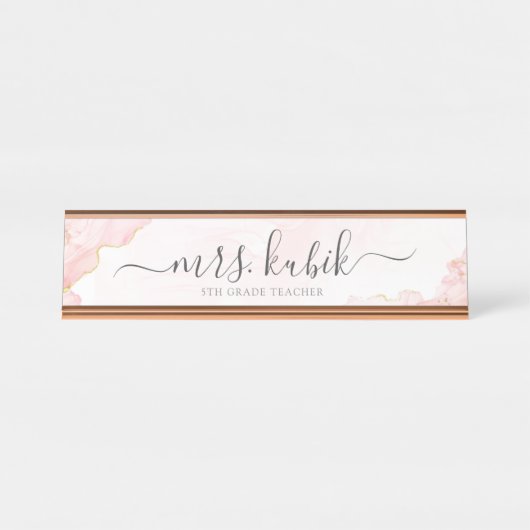 Plaque de nom personnalisable Chic Rose Gold Marbl (Devant)