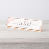 Plaque de nom personnalisable Chic Rose Gold Marbl (Devant)