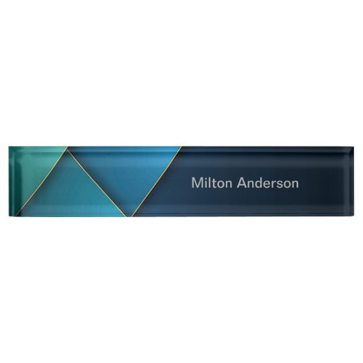 Plaque de nom pour bureau en acrylique bleu trois (Devant)