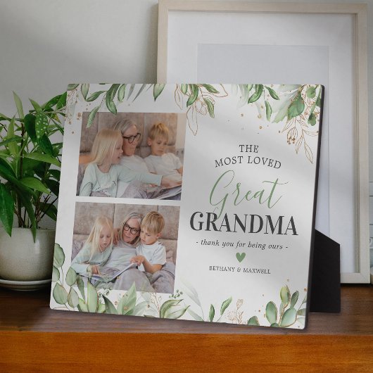 Plaque de photo de grand-mère avec verdure