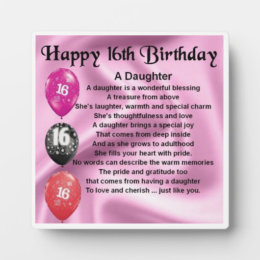 Plaque de poème 16e anniversaire fille (Devant)