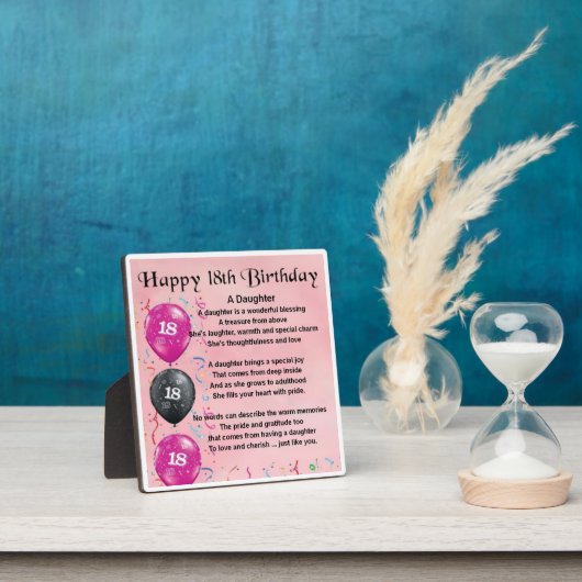 Plaque de poème 18e anniversaire fille (Insitu)