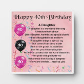 Plaque de poème 40e anniversaire de la fille (Devant)