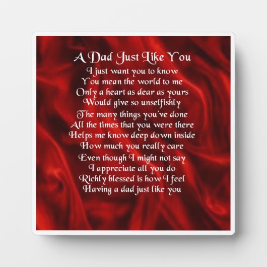 Plaque de poème papa - Design en soie rouge (Devant)