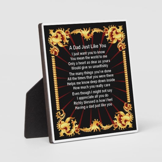 Plaque de poème papa - Design noir (Recto)