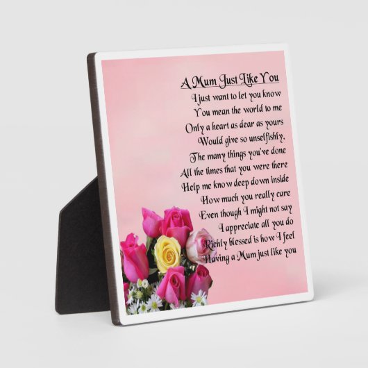 Plaque de poèmes maman - Design Rose (Recto)