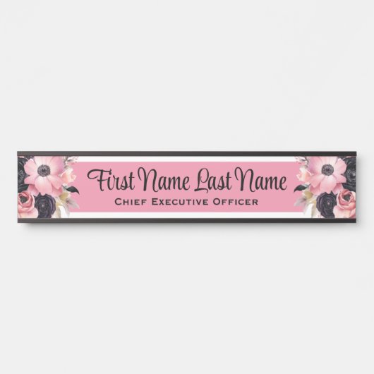 Plaque de porte de bureau à fleurs rose noir avec (Devant)