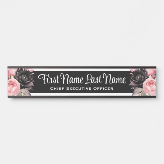 Plaque de porte de bureau à fleurs rose noir avec (Devant)