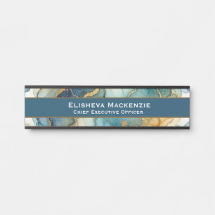 Plaque de porte de bureau en marbre bleu et or