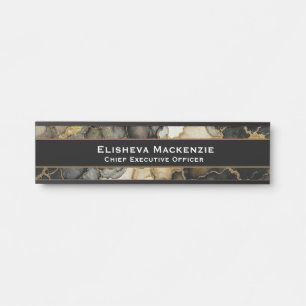 Plaque de porte de bureau en marbre noir et or