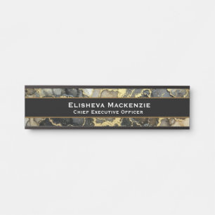 Plaque de porte de bureau en marbre noir et or