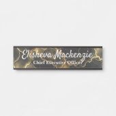 Plaque de porte de bureau en marbre noir et or (Devant)