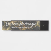 Plaque de porte de bureau en marbre noir et or (Devant)