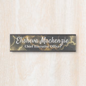 Plaque de porte de bureau en marbre noir et or (Devant)