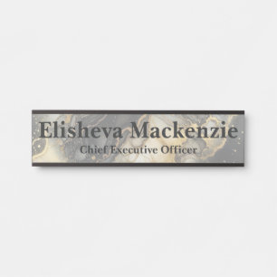 Plaque de porte de bureau en marbre noir et or