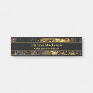 Plaque de porte de bureau en marbre noir et or