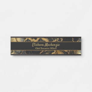 Plaque de porte de bureau en marbre noir et or