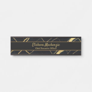 Plaque de porte de bureau en marbre noir et or