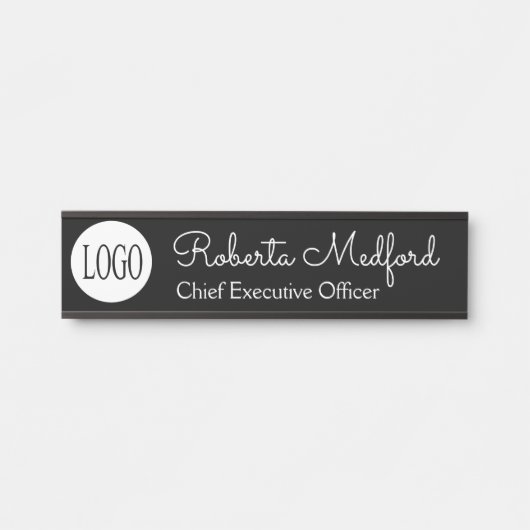 Plaque de porte de logo noir et blanc moderne (Devant)