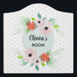 Plaque De Porte Filles Rose Aquarelle Fleurs Floral Enfants Nurser<br><div class="desc">Cette élégante et mignonne décoration fleurie à thème filles porte design dispose de belles fleurs roses et verdure,  avec pois,  et peut être personnalisée avec votre nom de filles. Parfait pour les enfants qui aiment les fleurs. Décor féminin pour une chambre d'enfants ou une petite pépinière !</div>