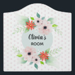 Plaque De Porte Filles Rose Aquarelle Fleurs Floral Enfants Nurser<br><div class="desc">Cette élégante et mignonne décoration fleurie à thème filles porte design dispose de belles fleurs roses et verdure,  avec pois,  et peut être personnalisée avec votre nom de filles. Parfait pour les enfants qui aiment les fleurs. Décor féminin pour une chambre d'enfants ou une petite pépinière !</div>