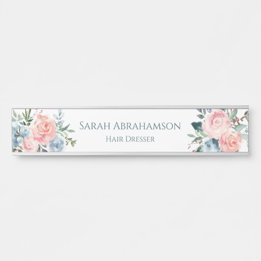 Plaque de porte florale en roses avec nom (Devant)