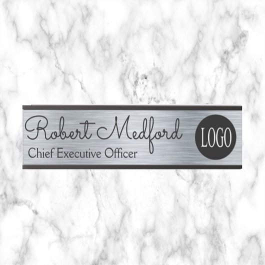 Plaque de porte Logo aspect argent moderne