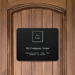 Plaque De Porte Noir blanc logo entreprise nom heures d'ouverture