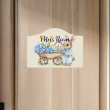 Nom personnalisé Lapin avec Fleurs Bleues