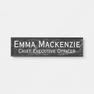 Plaque de porte suspendue en marbre noir gris nom