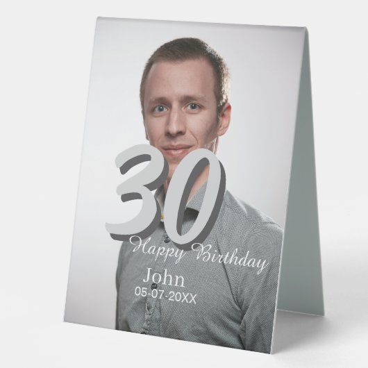 Plaque De Table 30e anniversaire ajouter nom date année photo blan (Recto)