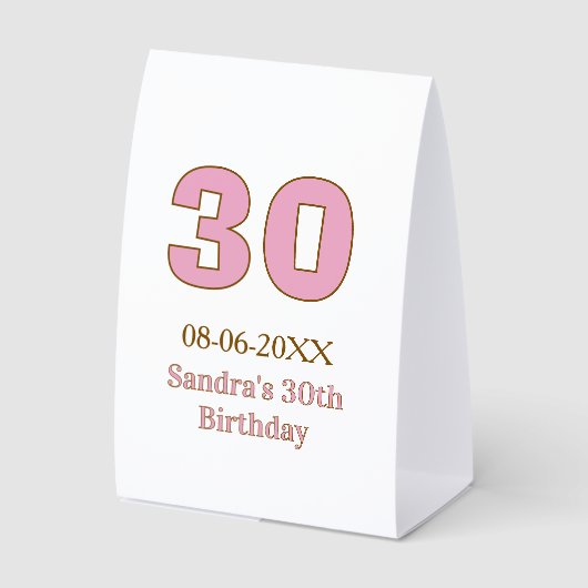 Plaque De Table 30e anniversaire gras rose nom date simple mi (Recto)